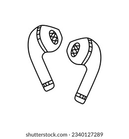 Wireless earphone vector line illustration.  Doodle style wireless earphone icon. Vector isolated objects on a white background