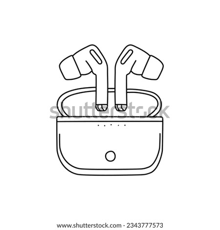 Wireless earphone vector line illustration.  Doodle style wireless earphone icon. Vector isolated objects on a white background