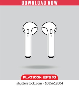 Wireless Earphone . White. Flat Icon Vector isolated design. Grey Background