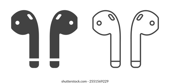 Wireless earphones icon symbol. set.  Ear buds logo sign silhouette. Cordless earbuds. Audio gadgets music devices. Phone accessories. Vector illustration. Isolated on white background.