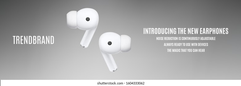 wireless earphones isolated on grey background. headphones for smarphone and tablet. detailed and realistic gadgets mockup. stock vector 3d illustration