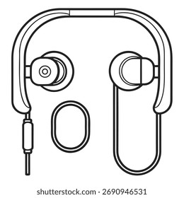 Vector de contorno de auriculares inalámbricos sobre fondo blanco