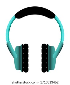 Wireless earphones overhead in turquoise color. Isolated vector on white background