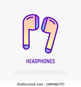 Wireless earphones thin line icon. Portable audio gadget. Modern vector illustration.