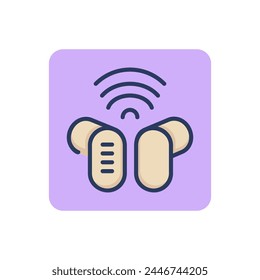 Wireless earphones thin line icon. Cordless audio accessory outline sign. Digital devices and electronic gadgets concept. Vector illustration for web design and apps