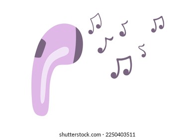 Wireless earpiece and sheet music, music concept, modern device and tunes. Vector flat illustration. Headphones and music
