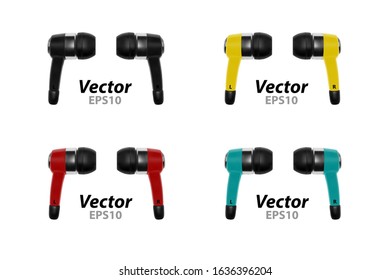Wireless earplugs in vector on white background.In-channel headphones in vector.Headphones droplets vector illustration.