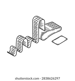 Wireless edc card reader machine printing paper receipt illustration