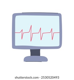 Dibujos animados de monitor EKG inalámbrico. Cables de telemetría, análisis de interpretación, señal de datos Señal de monitor EKG inalámbrico. símbolo aislado Ilustración vectorial