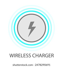 Wireless electric charger. Wireless charging circle with lightning sign Outline battery charging icon. Inductive dock station for device charging. Vector graphic on transparent background