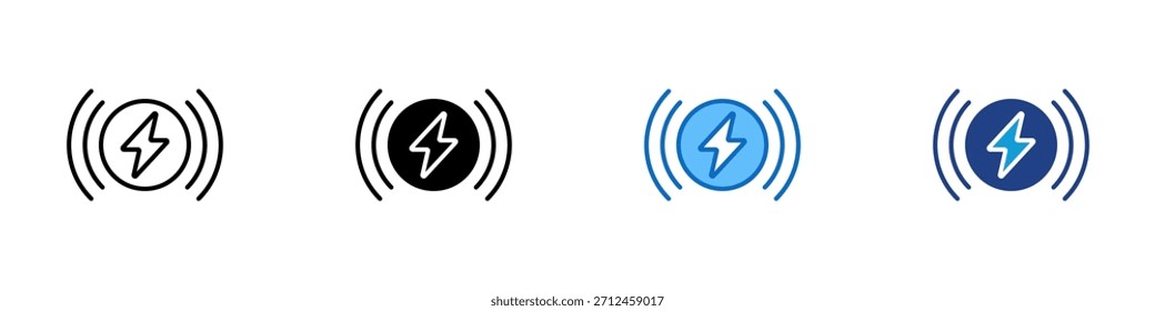 Wireless Energy Multiple Style Icon Design Vector - Signal waves around power symbol showing wireless energy transfer or electromagnetic charging system