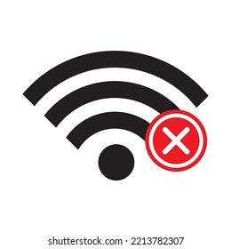 Wireless error vector icon, white background wifi symbol for web or mobile app.