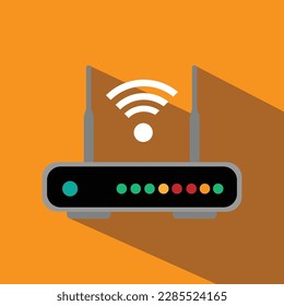 Wireless ethernet modem router sign, Isolated on orange background.