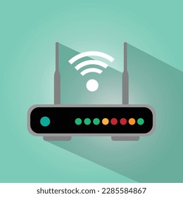 Wireless ethernet modem router sign, Isolated on green background.