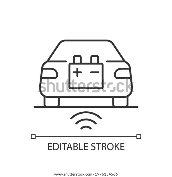 Wireless EV\
charging linear icon. Fueling electromobile without cable usage.\
Thin line customizable illustration. Contour symbol. Vector\
isolated outline drawing. Editable\
stroke