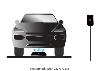 Wireless EV Charging. Wireless Charging System for Electric Vehicle Illustration.