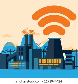 Wireless factory vector flat illustration.