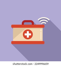 Wireless first aid kit icon flat vector. Online doctor. Medical care