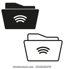 Wireless folder icons. File storage symbol. Digital data sharing. Minimal vector design.