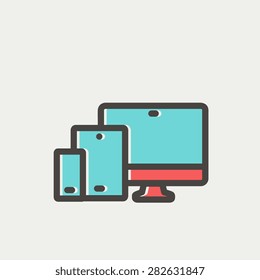 Línea delgada del icono del gadget inalámbrico para web y móvil, moderno diseño minimalista plano. Icono del vector con contorno gris oscuro y color de desplazamiento en fondo gris claro.