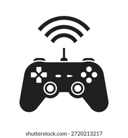 Wireless game controller icon symbol solid glyph vector for cloud gaming console entertainment and joystick video game play device