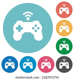 Wireless game controller solid flat white icons on round color backgrounds