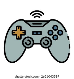 Wireless game joystick icon. Outline wireless game joystick vector icon color flat isolated