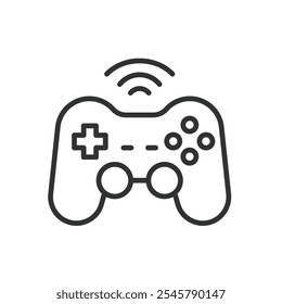 Drahtloser Spielblock, Symbol im Liniendesign. Drahtloser Spielblock, Spiele, Controller, Joystick, Bluetooth, Konsole, spielen auf weißem Hintergrund Vektor. Drahtloses Spiel Pad editierbaren Strich Symbol