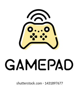 Wireless gamepad controller product type thin line style vector icon with text label