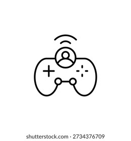 Ícone de contorno de perfil de jogador de gamepad sem fio para controle de jogos on-line