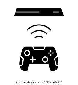 Wireless gaming controller glyph icon. Esport accessory. Video game device. Cordless joystick. Silhouette symbol. Negative space. Vector isolated illustration
