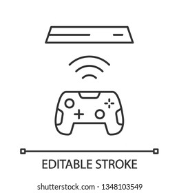 Wireless gaming controller linear icon. Esport accessory. Video game device. Cordless joystick. Thin line illustration. Contour symbol. Vector isolated outline drawing. Editable stroke