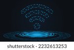 Wireless of glowing particles with flares and flashes , polygonal , technology , networking .