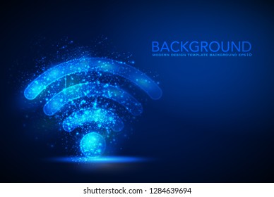 wireless of glowing particles with flares and flashes , polygonal , technology , networking , abstract digital hi tech technology innovation concept vector background - Vector