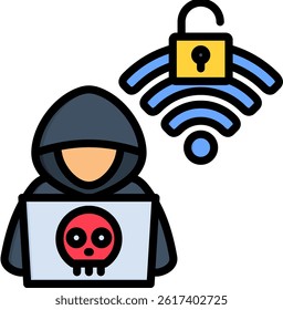 Wireless Hacking Icon Lineal Color Vector Illustration