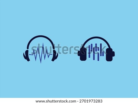 Wireless Headphone icon with sound wave outline and solid illustration vector