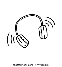 Auriculares inalámbricos aislados en fondo blanco. Estilo de doodle dibujado a mano. Ilustración vectorial.