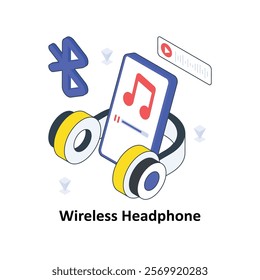 Wireless Headphone isometric Colored illustration. EPS File stock illustration