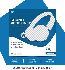 wireless headphone social media post, perfect for product promotions, new arrivals, and audio brand marketing. ideal for ads, web banners, and music-themed campaigns
