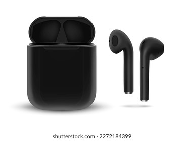 Wireless headphones with case isolated on white background. EPS10 vector