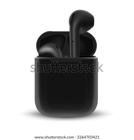 Wireless headphones in a case isolated on white background. EPS10 vector