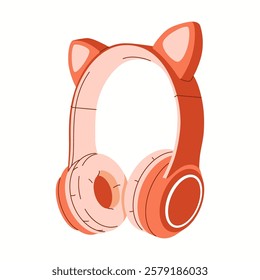 Wireless headphones with cat ears flat color vector object. Playful design of earphones for listening to music illustration on white background