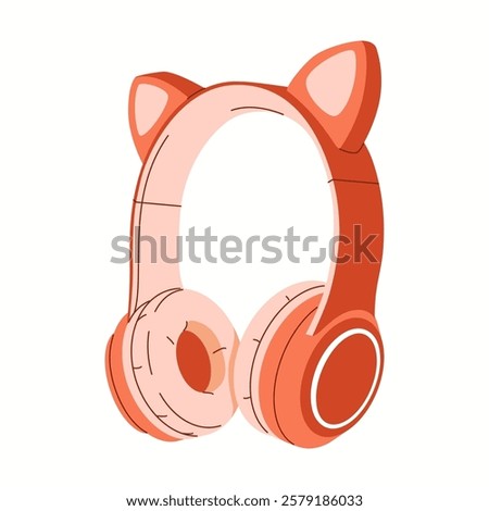 Wireless headphones with cat ears flat color vector object. Playful design of earphones for listening to music illustration on white background