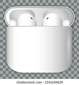 wireless headphones with charging case isolated on transprent background. earphones for smartphone and tablet. realistic and detailed mockup. stock vector illustration