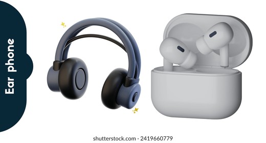 wireless headphones with charging case isolated on white background. earphones for smartphone and tablet. realistic and detailed mockup. stock vector illustration