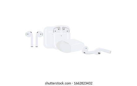 Wireless headphones with charging case style flag desing isolated on white background. front view.realistic and detailed mockup. stock vector illustration