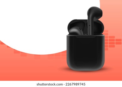 Wireless headphones. Concept - Online music, radio, listening to podcasts, books. EPS10 vector