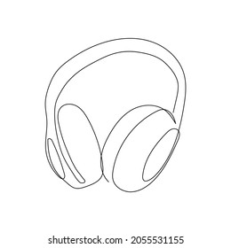 Wireless headphones continuous line drawing. One line art of home appliance, music, listen, dj, sound, sound reduction, sound absorption, subwoofer.