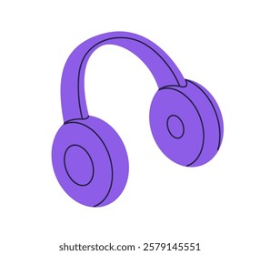 Wireless headphones. Cordless audio device for music, sound listening. Head phones, portable ear accessory, electronic gadget, equipment. Flat vector illustration isolated on white background