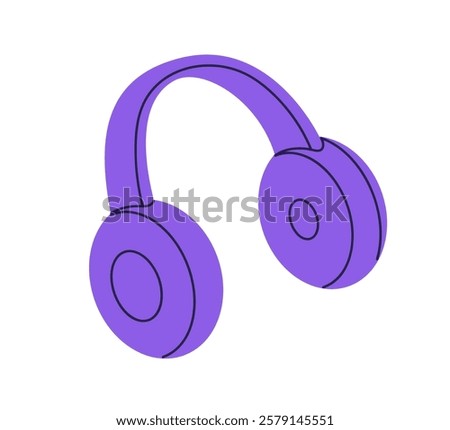 Wireless headphones. Cordless audio device for music, sound listening. Head phones, portable ear accessory, electronic gadget, equipment. Flat vector illustration isolated on white background